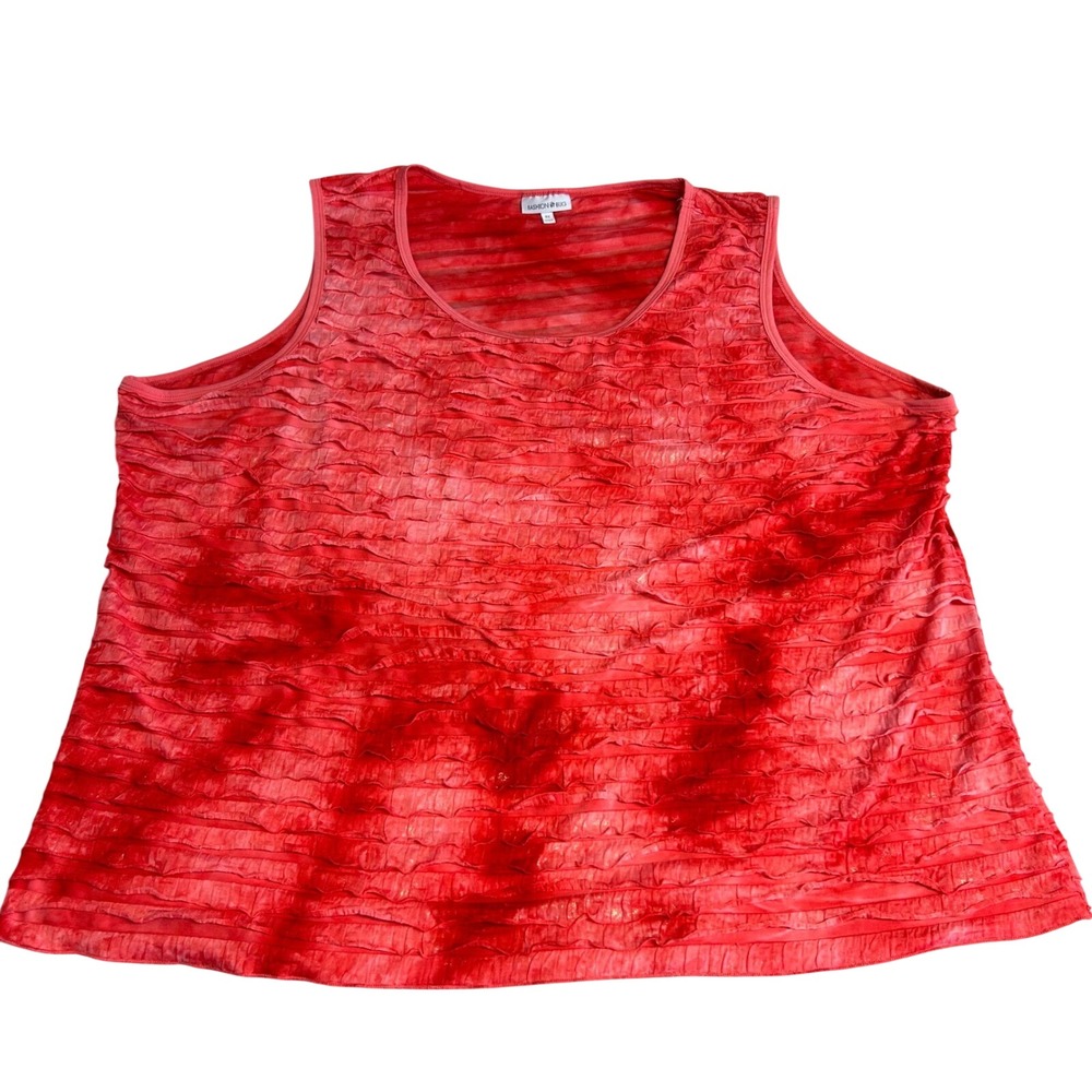 Fashion Bug Womens Tank Top 4X Plus Sized Red Tie Dye Ruffle Tiered Sleeveless